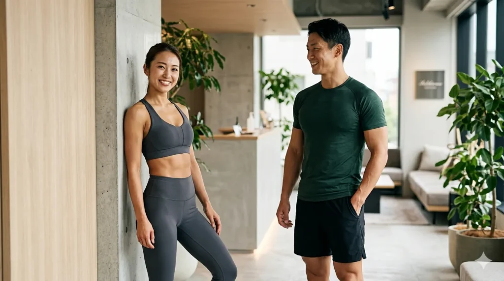 ボディメイクで理想のボディラインを実現した、健康的な男女の立ち姿